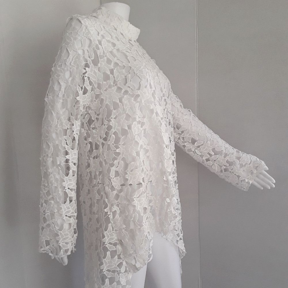 WHITE PRETTY GARDEN PARTY HI-LOW CROCHET LACE TUNIC TOP SZ 12 -14 NWT